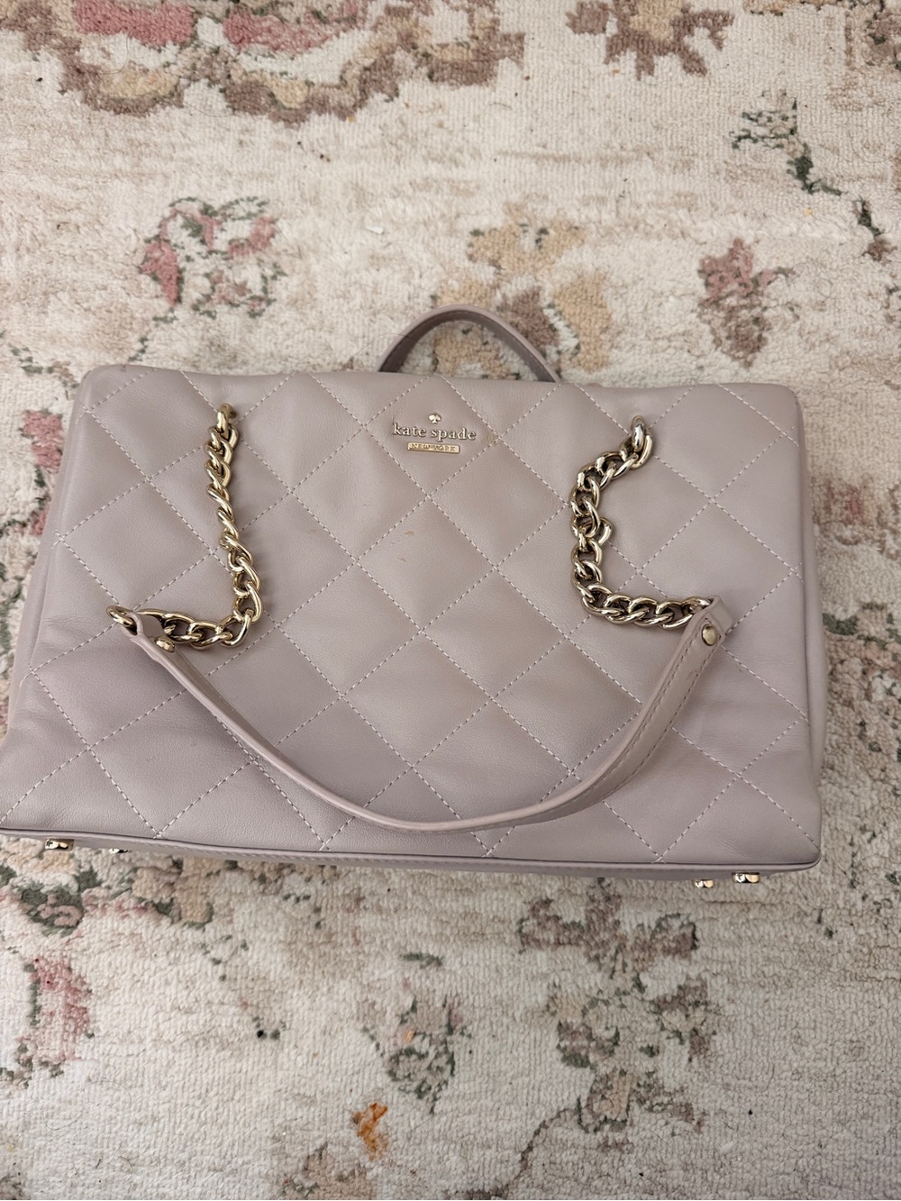 kate spade Quilted Leather Chain-Handle Shoulder Tote in Taupe